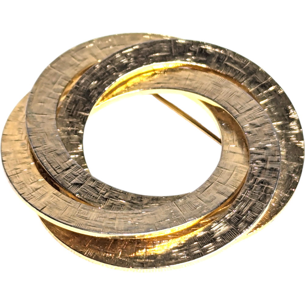 Vtg Gold Tone 3 Metal Ring Spiral Layered‎ Cluster Brooch Pin Estate Jewelry - Picture 3 of 7